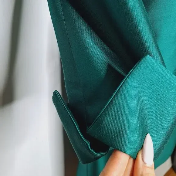 Vintage Albert Nipon Skirt Suit Wool Silk 8 Emerald Green Jackie O Classic 60s - Picture 6 of 16